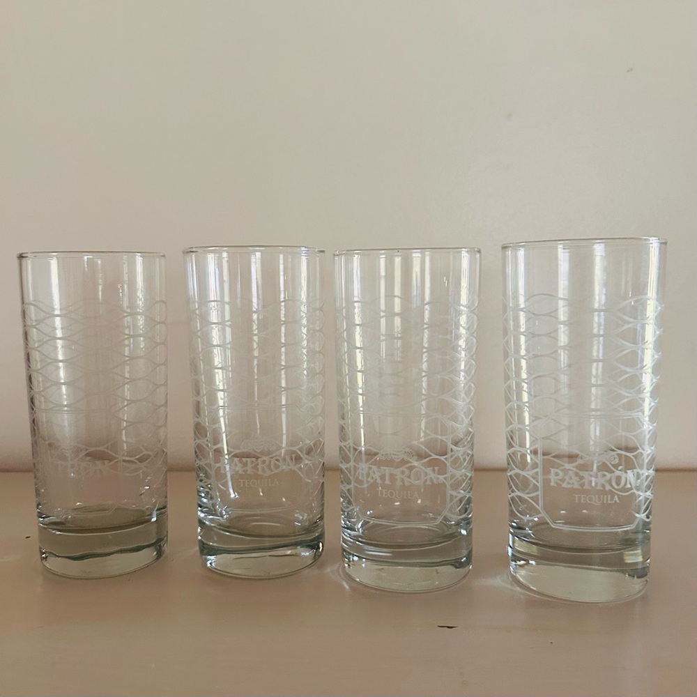 Set of (4) Patron Tequila Highball Glasses w/ Logo - Liquor Barware